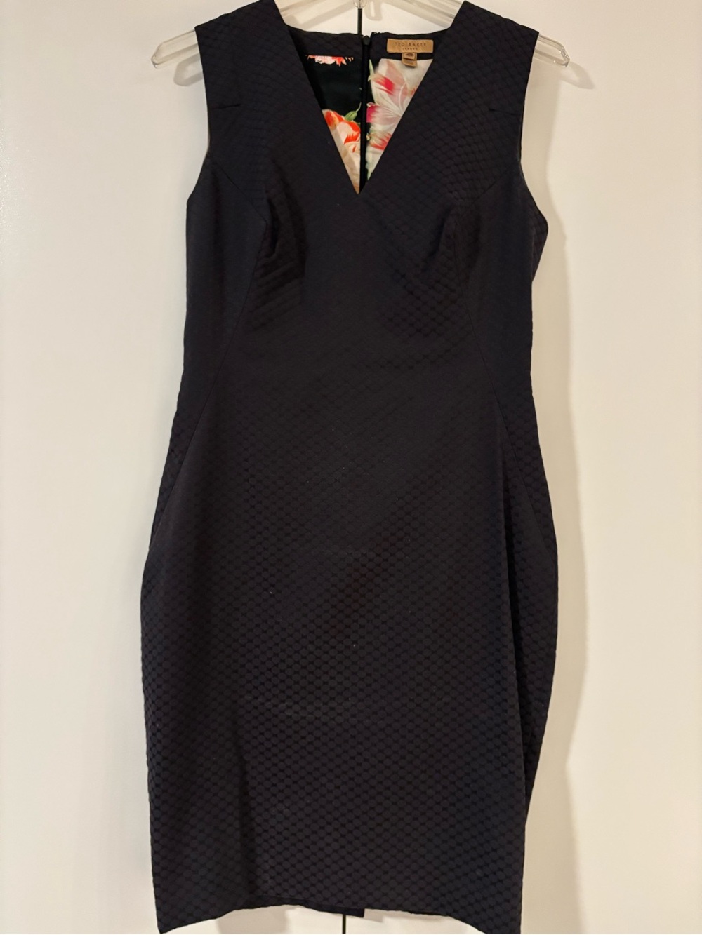 Ted Baker Navy Textured V-Neck Dress with Matching Blazer